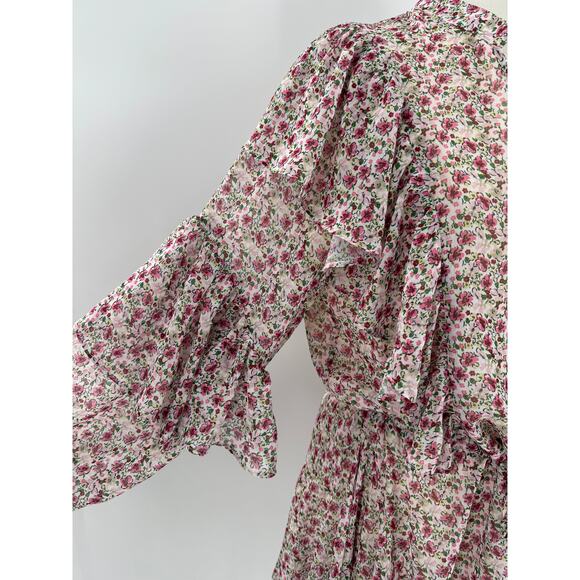 Flawless Floral Ruffled Dress M Cottagecore Long Sleeve Mini Dress White Pink M - Picture 3 of 11